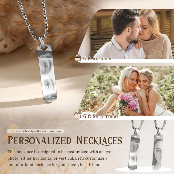 Custom Eye Engraved Necklace – Personalized Photo Pendant for Him or Her – Memorial Gift